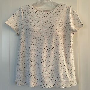 LOFT Cream Short Sleeve Top with Dotted Pattern